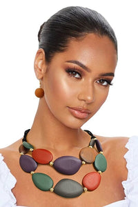 Royalty Wooden Necklace & Earrings Set