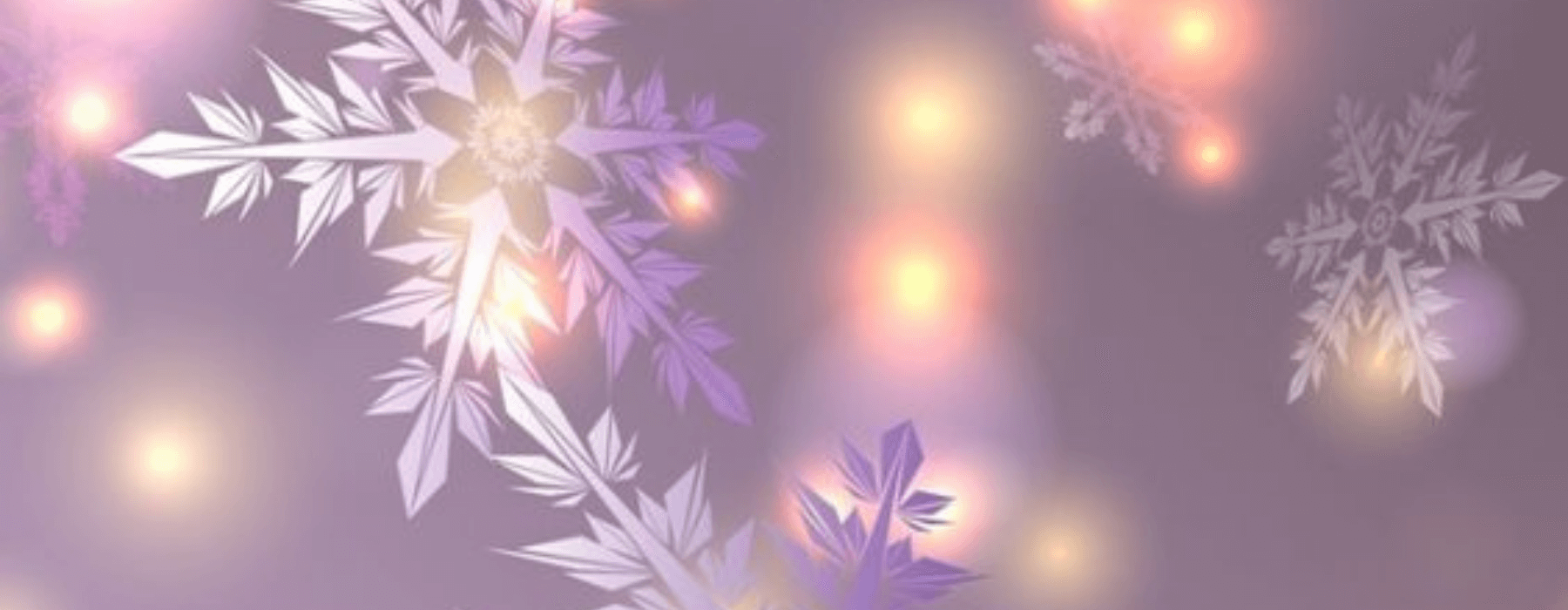 Decorative background with snowflakes and glowing lights on a dark purple background