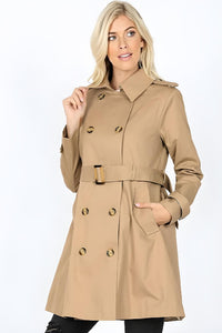 Khaki Double-Breasted Design Trench Coat: A signature look that never goes out of style. Cotton Twill Fabric: Ensures durability while offering a sleek finish. Thigh-Length Cut: Perfect length to complement any outfit underneath.