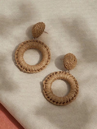 Woven Circular Raffia Drop Earrings
