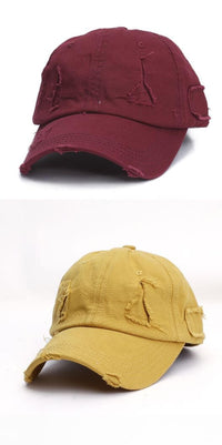 Ponytail Baseball Hat - Ripped Vintage Washed Cotton Cap