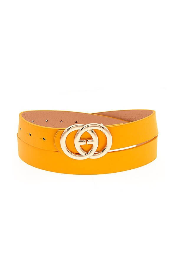 belt, mainly because of its fabulous double-circle buckle. It's perfect for dressing up or down. With a durable cowhide leather feel soft yet durable. red belt-yellow belt