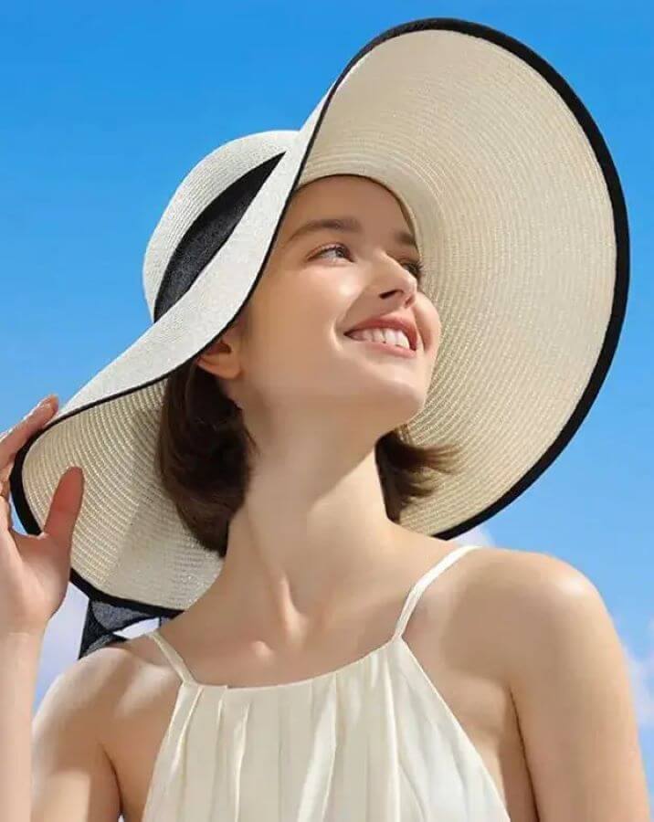 White wide brim sun hot sale hat