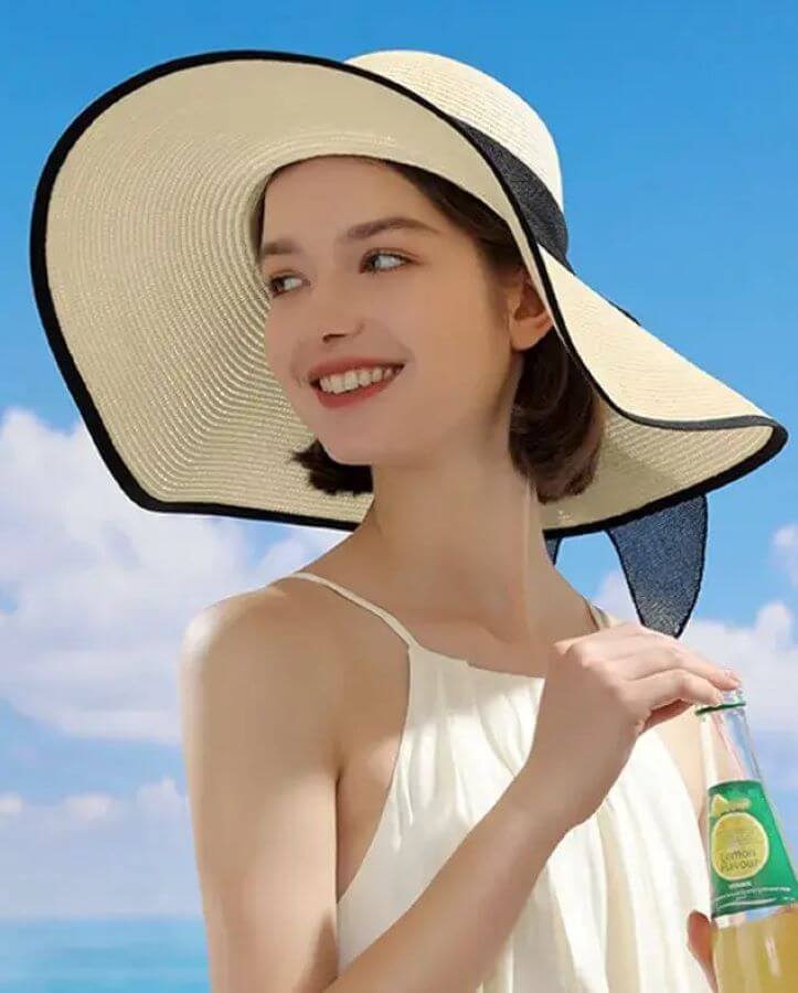 Sun Hat with Strap for Women White Floppy Sun Hat Womens Hats Fashion Wide  Brim Straw Hat Women Black at  Women's Clothing store