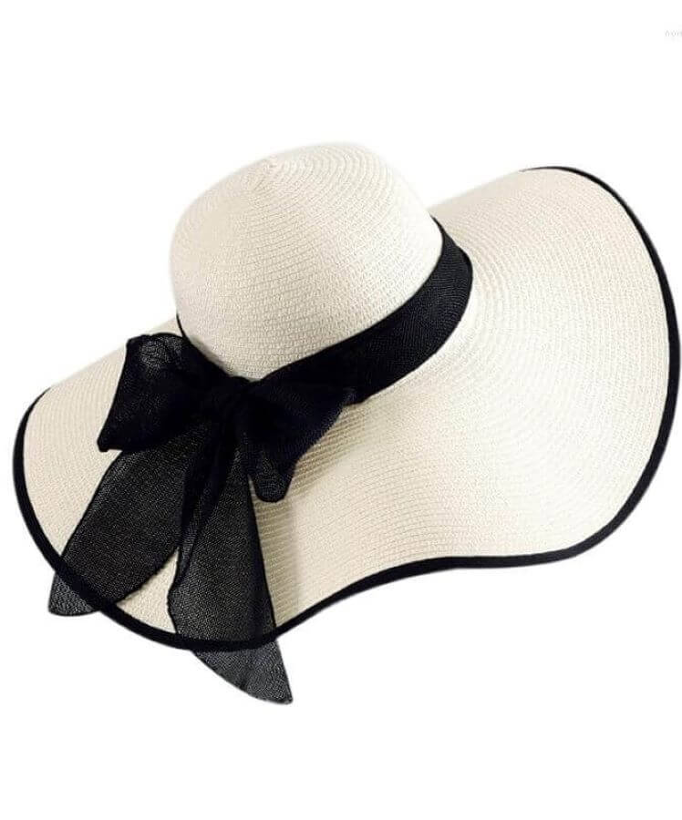 Elegant Sun Wide Brim Straw Hat with Black Trim