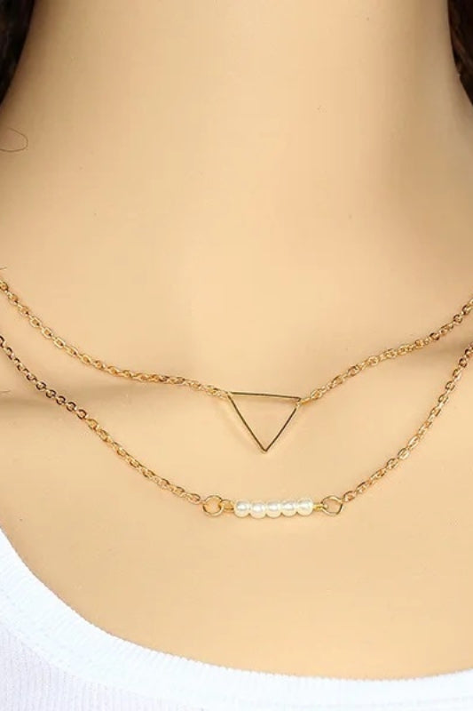 Dainty Pearl Geometric Layered Necklace