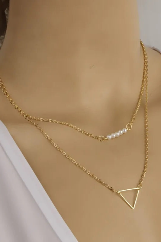 Dainty Pearl Geometric Layered Necklace