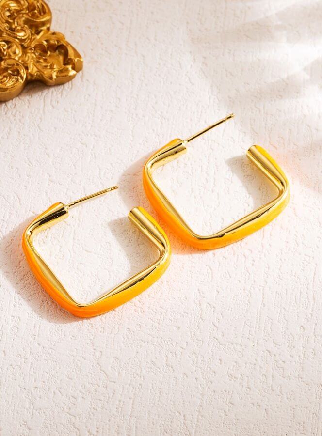 18K Gold-Plated Square Enamel Earrings