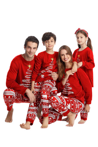 It's a PAJAMA PARTY! Enjoy red Christmas-themed pajamas for everyone in the family. Mom, dad, kids, and baby will love these comfy pajama sets.