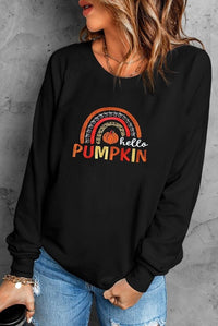 mature womens clothing-jolie boutique-fall tops-tops for thanksgiving-lack sweatshirts for women-Hello Pumpkin Graphic Embroidered Sweatshirt-fall tops-seasonal sweatshirts-fall sweatshirt for mature women