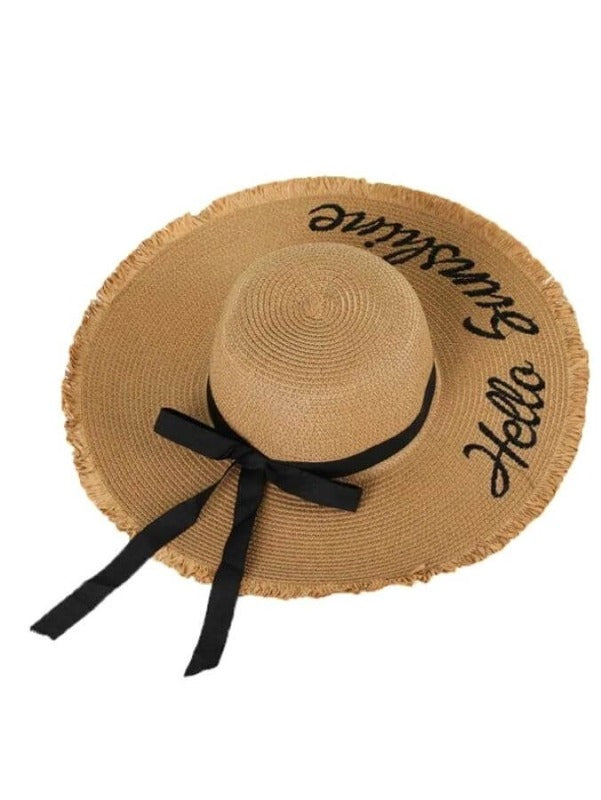 "Hello Sunshine" Floppy Sun Straw Hat