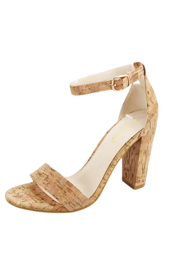 Cork Strappy Block Heel Jolie Vaughan | Online Clothing Boutique near Baton Rouge, LA-wedge heels for women- loafers for women- womens blouses- comfortable heels for women- Jcrew- Poshmark- saks off fifth- clear heels for women- shoe dept- Skims- dolce vita- Shoedazzle- clarks shoes- Reformation- Madewell- pointed toe heels- alexander wang heels
