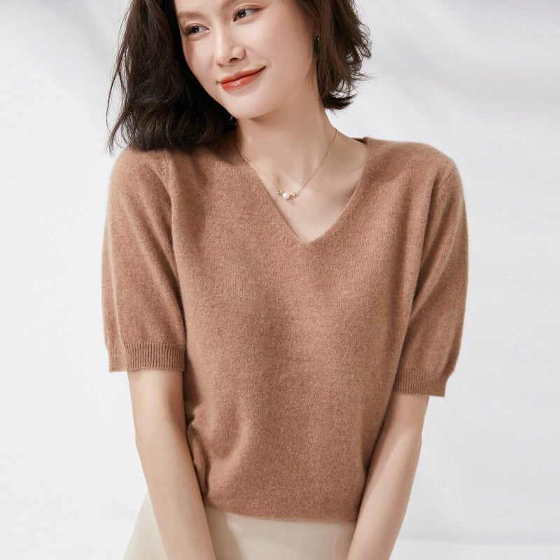 V-Neck Knit Half Sleeve Sweater | Mature Women's Basic Tops ...