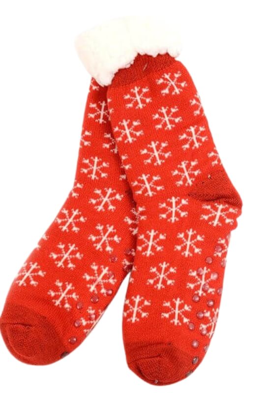 Red Snowflakes Plush Sherpa Socks