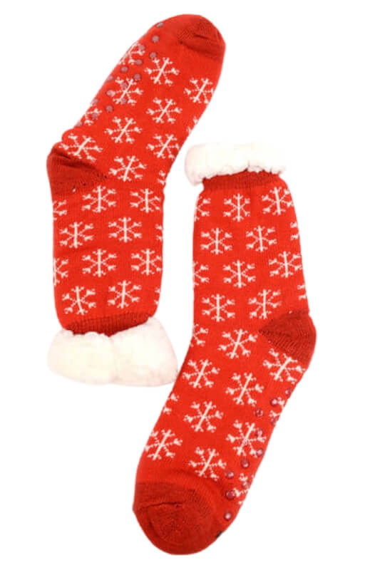 Red Snowflakes Plush Sherpa Socks