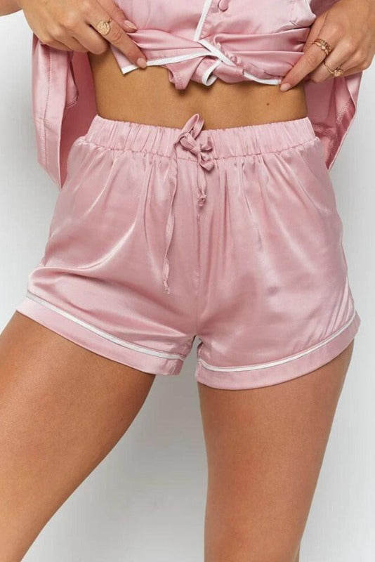 Satin Pajama Shirt & Shorts Set - Jolie Vaughan | Online Clothing Boutique near Baton Rouge, LA