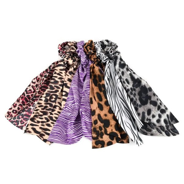 Animal Print Scrunchie Ribbon Hair Tie Jolie Vaughan | Online Clothing Boutique near Baton Rouge, LA