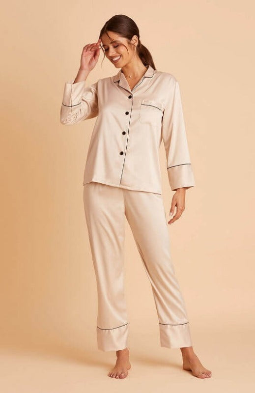 Satin Pajamas Set Long Sleeve Pajamas Mature Women's
