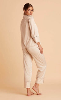 Jolie Vaughan Mature Women's Online Clothing Boutique Satin Pajamas Set | Long Sleeve Pajamas | Mature Women's Loungewear Small / Taupe