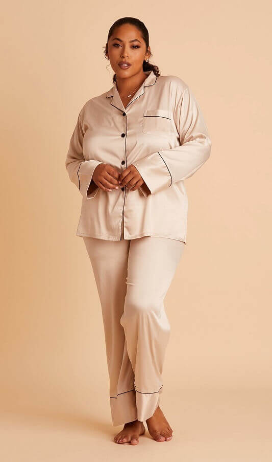 SUO&CHAO S-8XL Plus Size Womens Silk Satin Pajamas Set For Womens