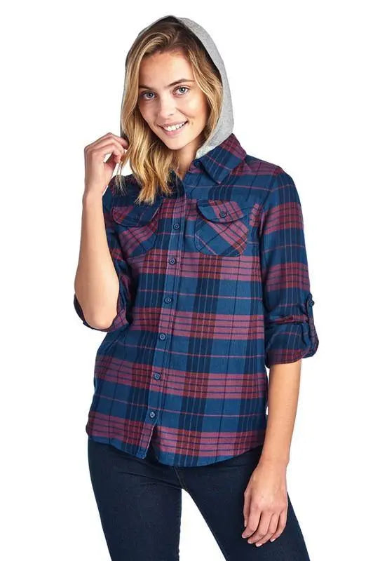 Bailey Flannel Plaid Shirt with Hoodie Jolie Vaughan | Online Clothing Boutique near Baton Rouge, LA
