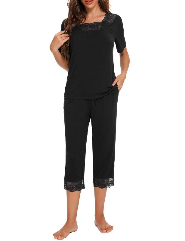 STYLE CLUB Women Printed Black Nightwear Capri for Women // Lounge Capris  // 3/4th Pants (XL, Black)