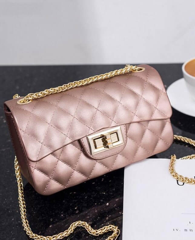 Rose gold quilted bag new arrivals