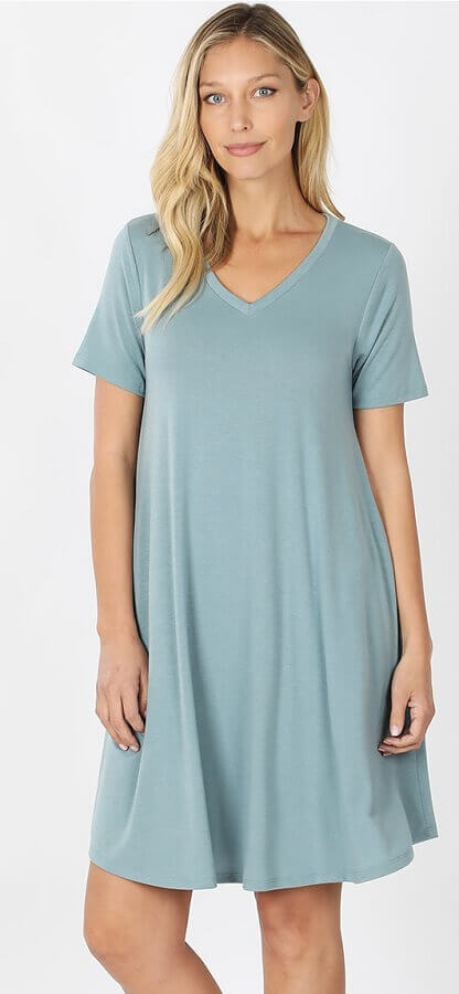 V-Neck Short Sleeve Tunic Dress With Pockets – JSwagHer Boutique