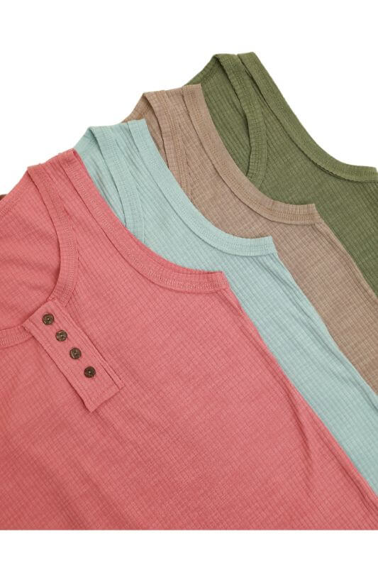 Neutral Ribbed Button Front Layering Tank
