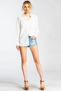 Classic Button Down Boyfriend Woven Shirt Jolie Vaughan | Online Clothing Boutique near Baton Rouge, LA white cotton oversized boyfriend shirt