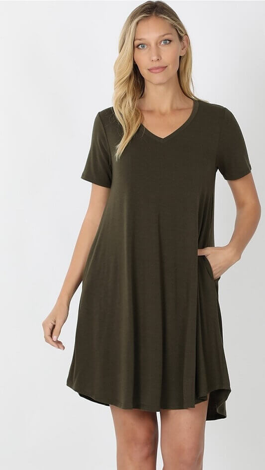 V-Neck Pocket T-Shirt Dress  Dresses for Mature Women – Jolie