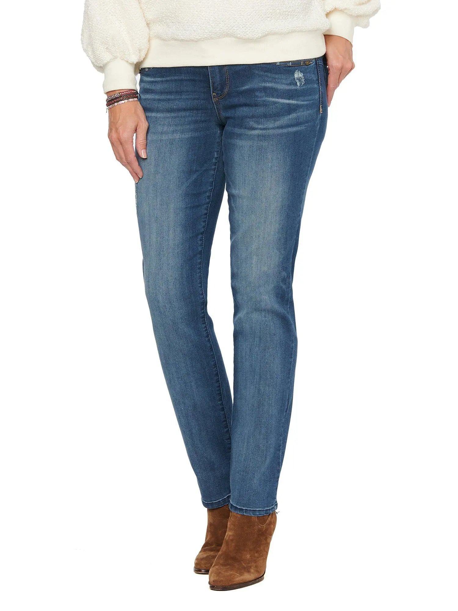 Democracy Stretch Blue Denim Ab solution Straight Leg Jean Jolie Vaughan Boutique