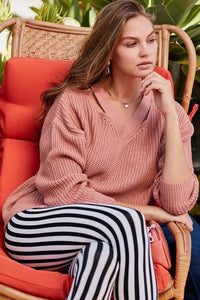 Emily V-Neck Cutout Chunky Knit Sweater Jolie Vaughan | Online Clothing Boutique near Baton Rouge, LA