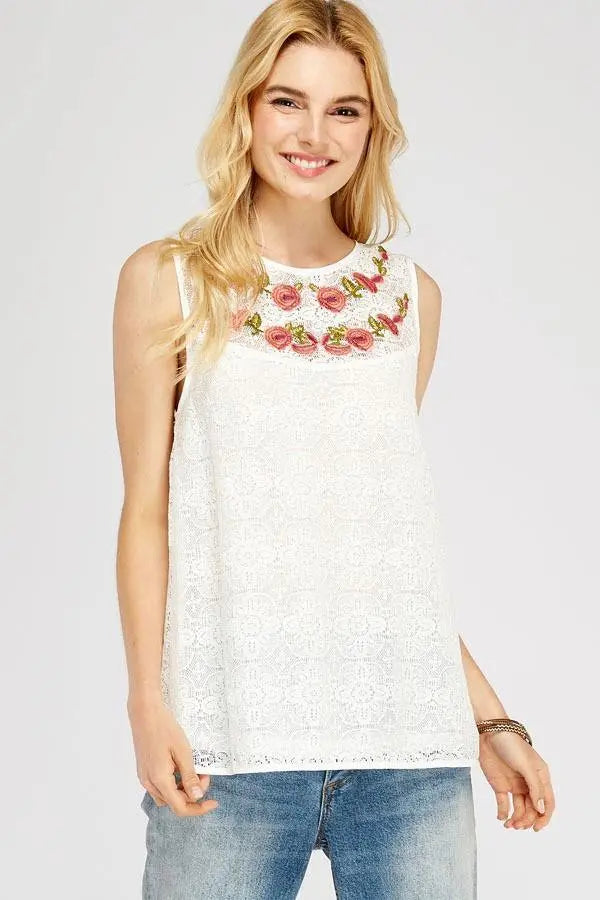 Fancy in Floral Embroidered Boat-Neck Sleeveless Top Jolie Vaughan | Online Clothing Boutique near Baton Rouge, LA
