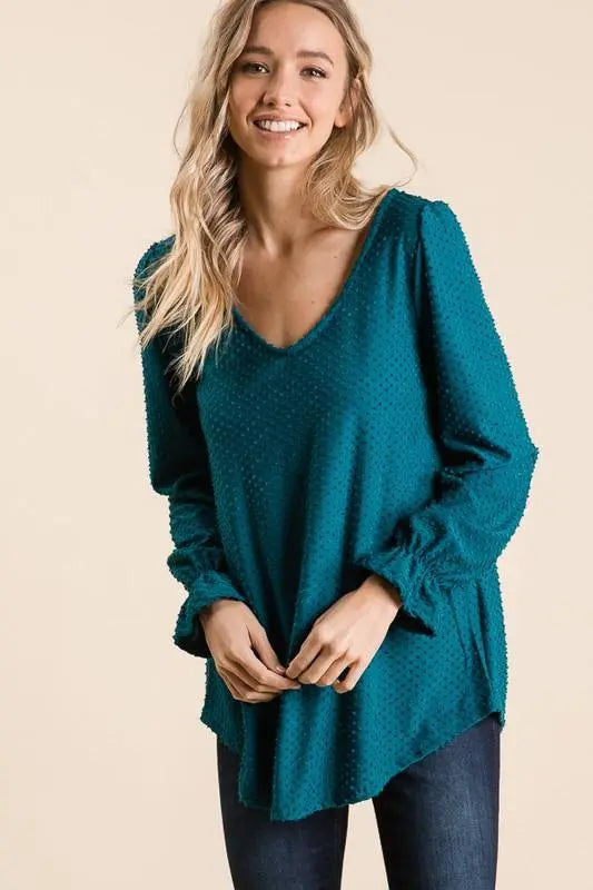 Isabella Swiss Dot Long Sleeve V-Neck Blouse Jolie Vaughan | Online Clothing Boutique near Baton Rouge, LA