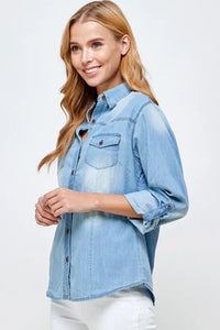 Jen Classic Chambray Denim Shirt Jolie Vaughan | Online Clothing Boutique near Baton Rouge, LA