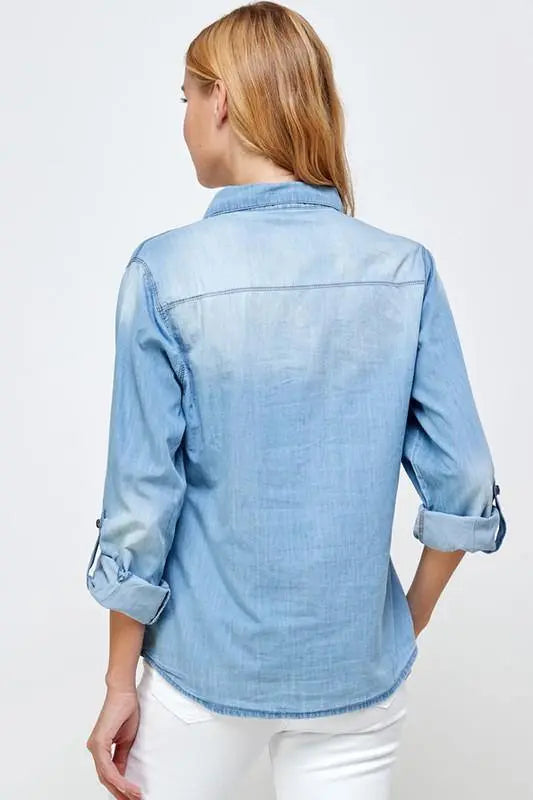 Jen Classic Chambray Denim Shirt Jolie Vaughan | Online Clothing Boutique near Baton Rouge, LA