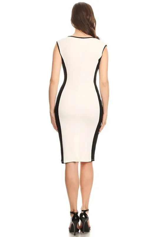 Ivory & Black Midi-Length Sheath Dress Jolie Vaughan Boutique Ivory & Black Midi-Length Sheath Dress Jolie Vaughan Boutique