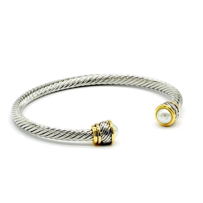 Yurman Inspired-Pearl Cable Cuff Bracelet Jolie Vaughan Mature Women's Online Clothing Boutique