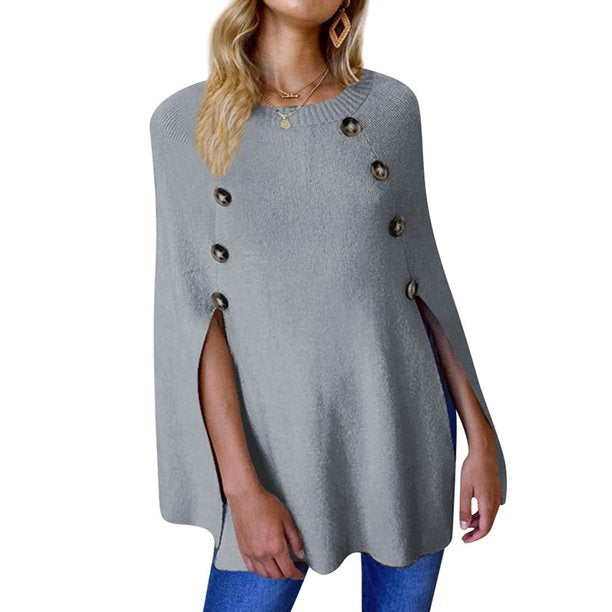 Lazy Day Button Poncho Sweater Jolie Vaughan Mature Women's Clothing Online Boutique