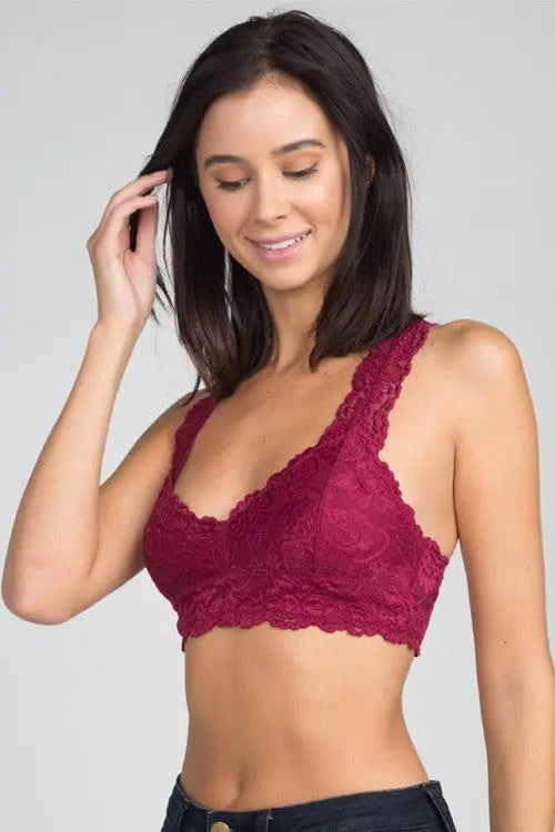 Free People Intimately Galloon Lace Racerback Bralette Pink Size
