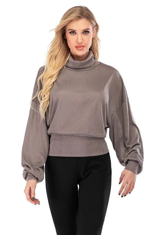 Laura High-Neck Hip-Hugger Balloon Sleeve Sweater Jolie Vaughan | Online Clothing Boutique near Baton Rouge, LA