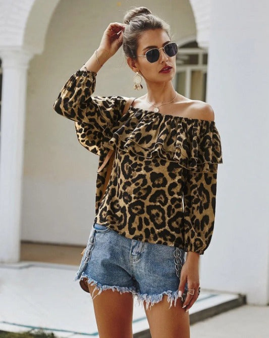 Leopard Off-Shoulder Long Sleeve Ruffle Top Jolie Vaughan | Online Clothing Boutique near Baton Rouge, LA
