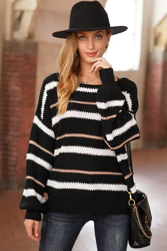 Loose Knit Stripe Dom Sweater Jolie Vaughan | Online Clothing Boutique near Baton Rouge, LA