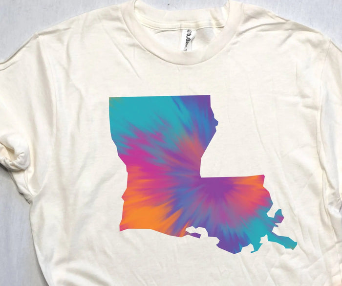 Louisiana Proud Tie-Dye Crewneck Tee Jolie Vaughan | Online Clothing Boutique near Baton Rouge, LA
