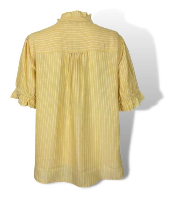yellow tops for mature women-yellow and white tops-short sleeve shirts-button down top-summer tops-boutique near me