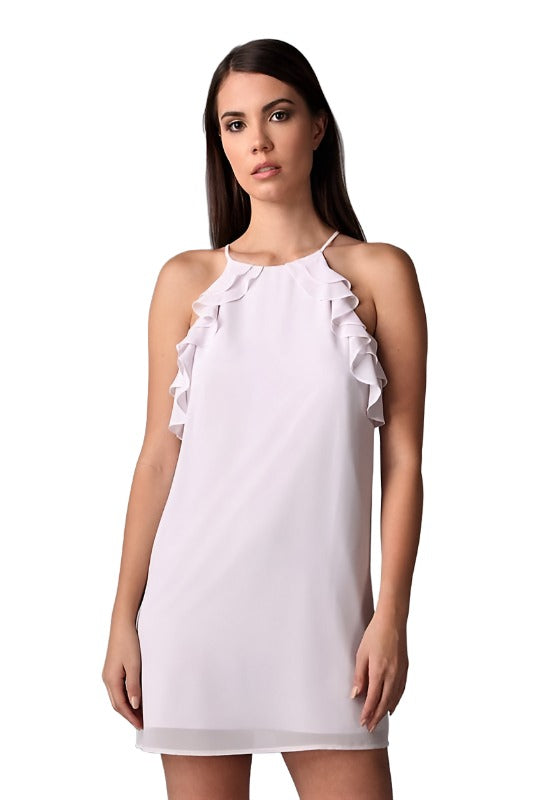 Ruffle Shift Dress-Pearl Ruffle Shift Dress-Pearl