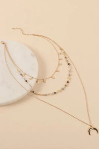 Multi Layered Half Moon Stars Stone Beads Necklace Jolie Vaughan | Online Clothing Boutique near Baton Rouge, LA