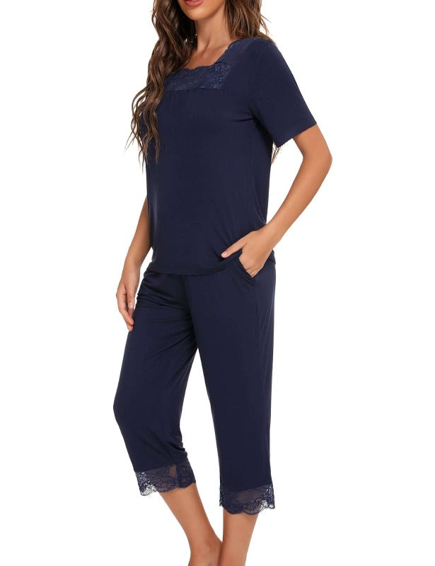 Buy Women's Capri Pajama Set Lace Short Sleeve wear Pjs Sets Online at  desertcartSeychelles