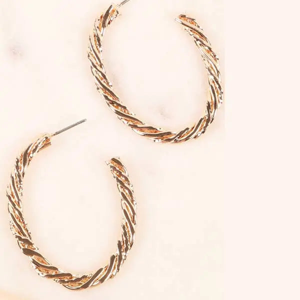 Oval Twisted Metal Open Hoop Earrings Jolie Vaughan | Online Clothing Boutique near Baton Rouge, LA